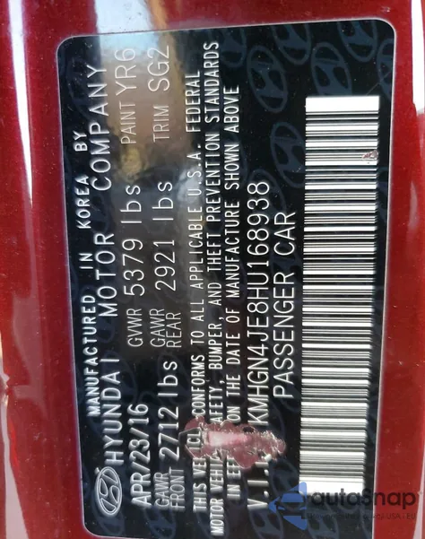 2017 Genesis G80 Base from USA, damaged, VIN KMHGN4JE8HU168938